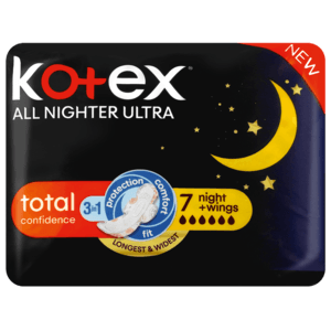 Kotex All Nighter Ultra Total Confidence 3-In-1 Sanitary Pads 7 Pack - myhoodmarket