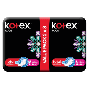 Kotex Maxi Duo Super Sanitary Pads With Wings 16 Pack - myhoodmarket