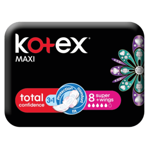 Kotex Maxi Super Sanitary Pads With Wings 8 Pack - myhoodmarket