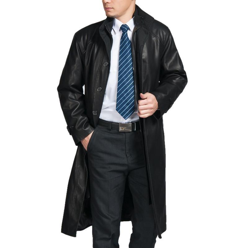 Mens Top Quality Parka Full Length Leather Coat