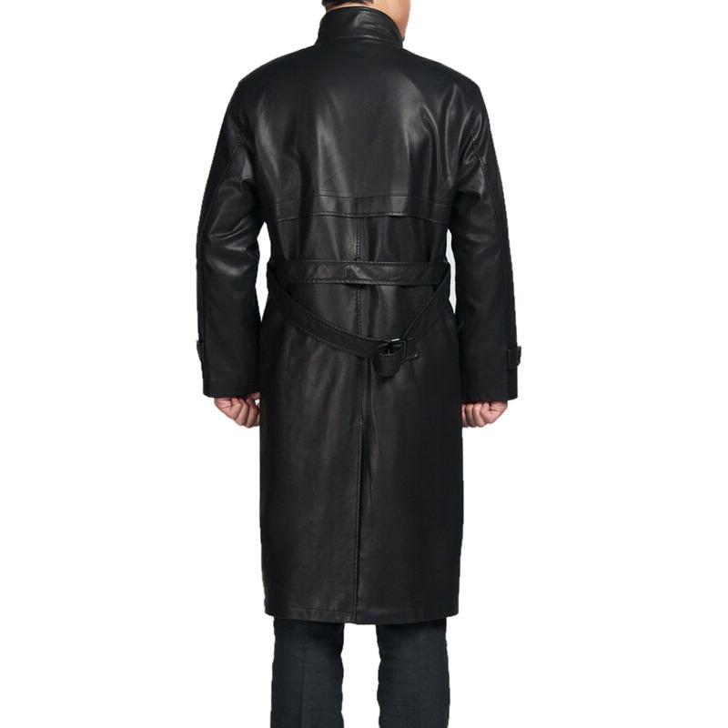 Mens Top Quality Parka Full Length Leather Coat