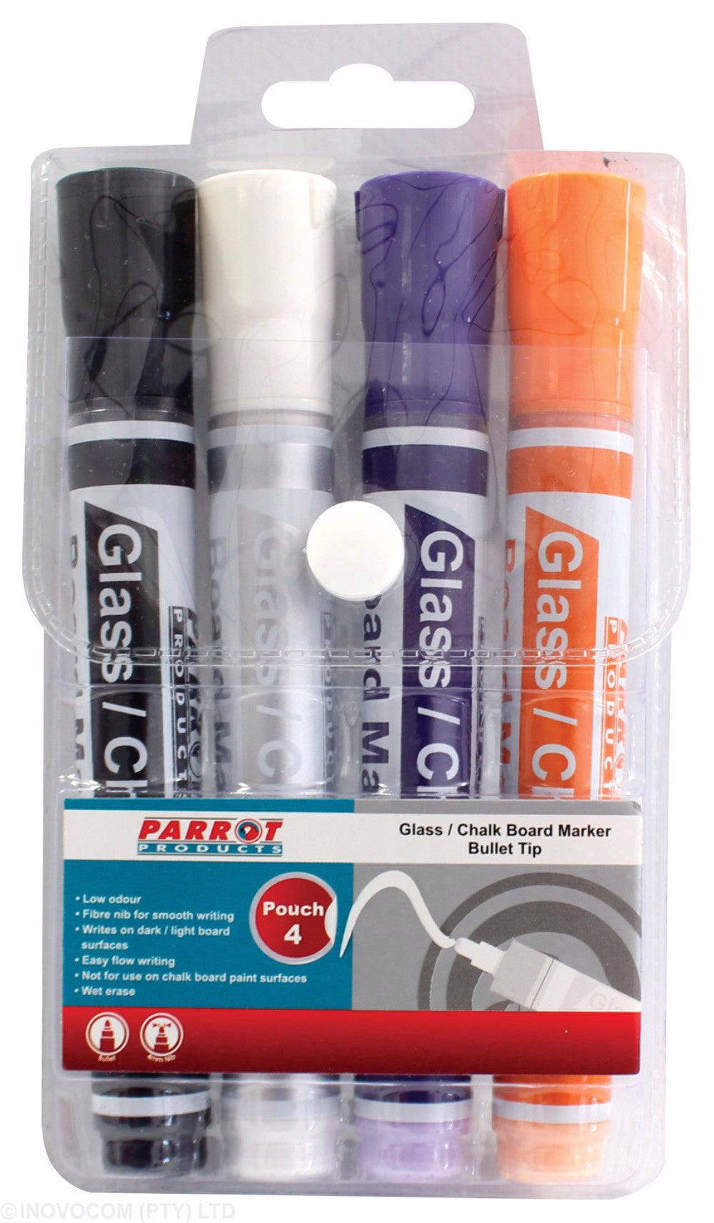 Parrot Glass/Chalk Board Markers Pouch 4 Assorted