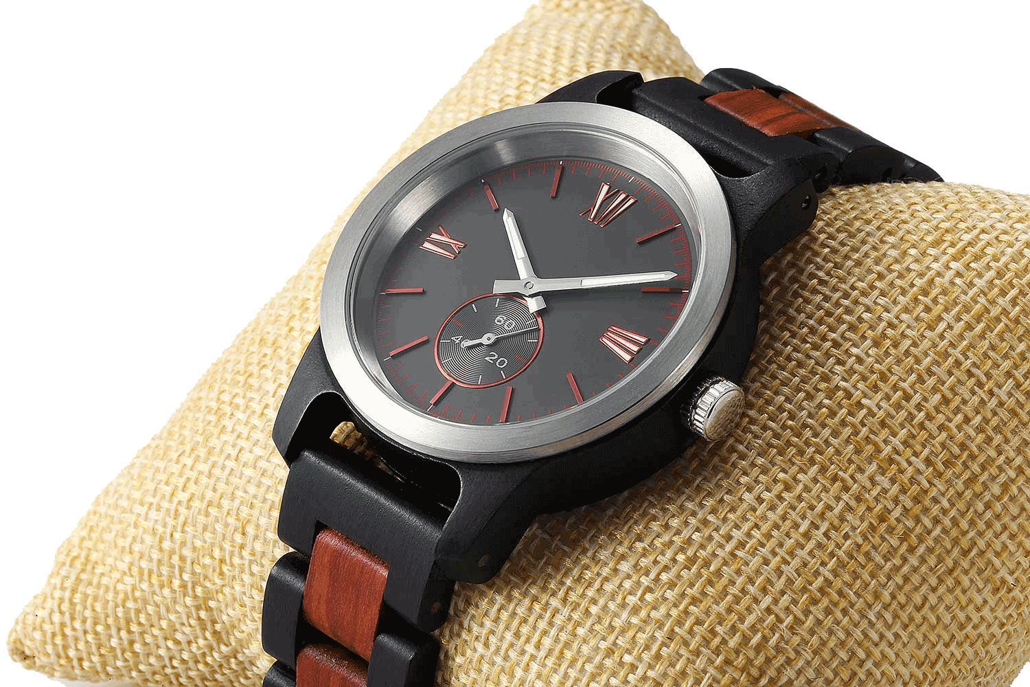 Men's Handcrafted Engraving Ebony & Rose Wood Watch - Best Gift Idea!