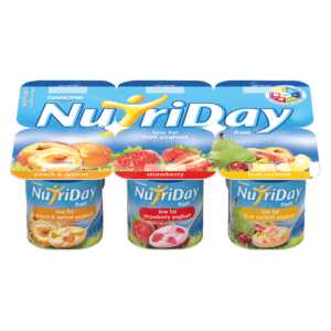 Nutriday Low Fat Peach & Apricot Strawberry Fruit Cocktail Multipack Yoghurt 6 x 100g - myhoodmarket