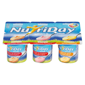 Nutriday Medium Fat Smooth Granadilla Strawberry Apricot Multipack Yoghurt 6 x 100g - myhoodmarket