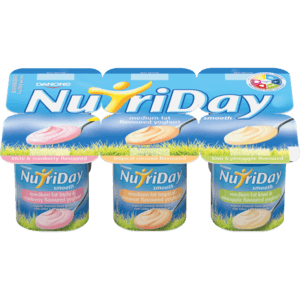 Nutriday Smooth Medium Fat Litchi & Cranberry Tropical CoconutKiwi & Pineapple Flavoured Yoghurt Multipack 6 x 100g - myhoodmarket