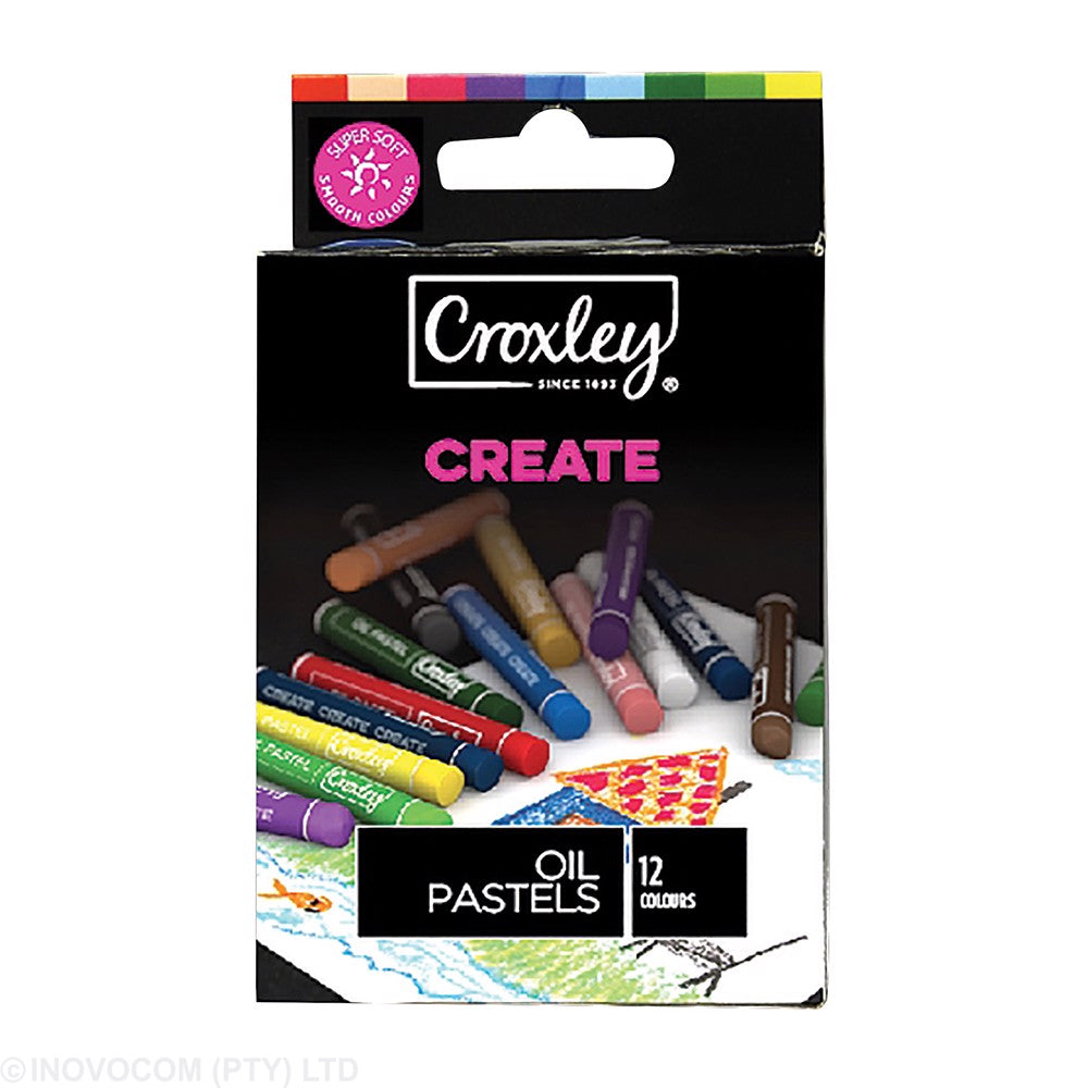 Croxley CREATE Oil Pastels 8mm Round Box 12 Assorted