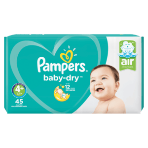 Pampers Baby Dry Size 4+ Nappies 45 Pack - myhoodmarket