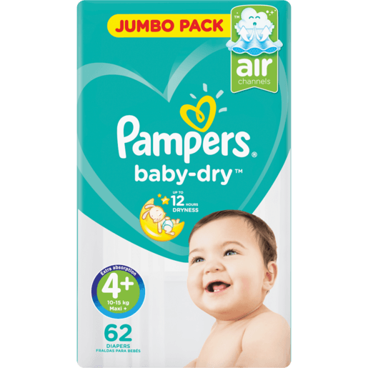 Pampers Maxi+ Baby-Dry Nappies 62 Pack - myhoodmarket