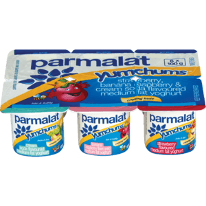 Parmalat Yumchums Smooth Medium Fat Cream Soda Banana Raspberry Strawberry Multipack Yoghurt 6 x 100g - myhoodmarket