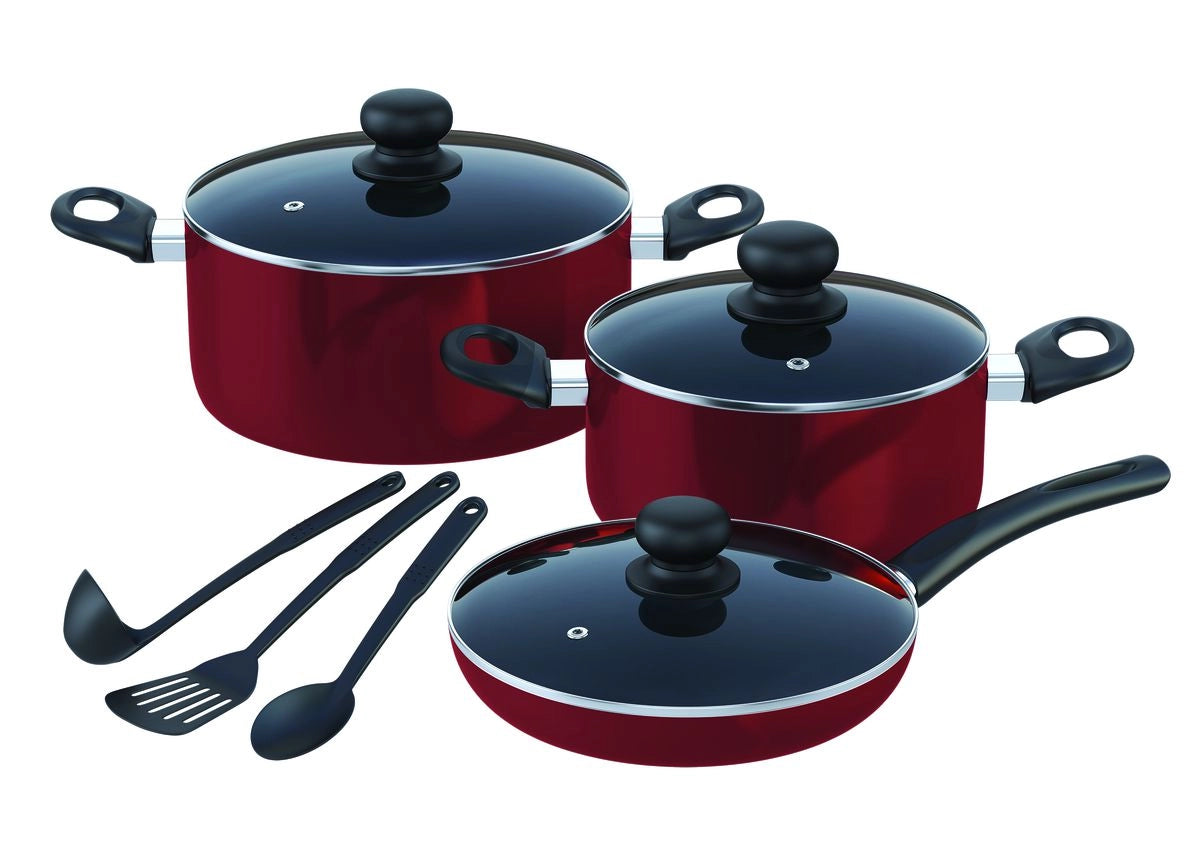 Bennett Read 9 Piece Metallic Red Non-Stick Cookware Set