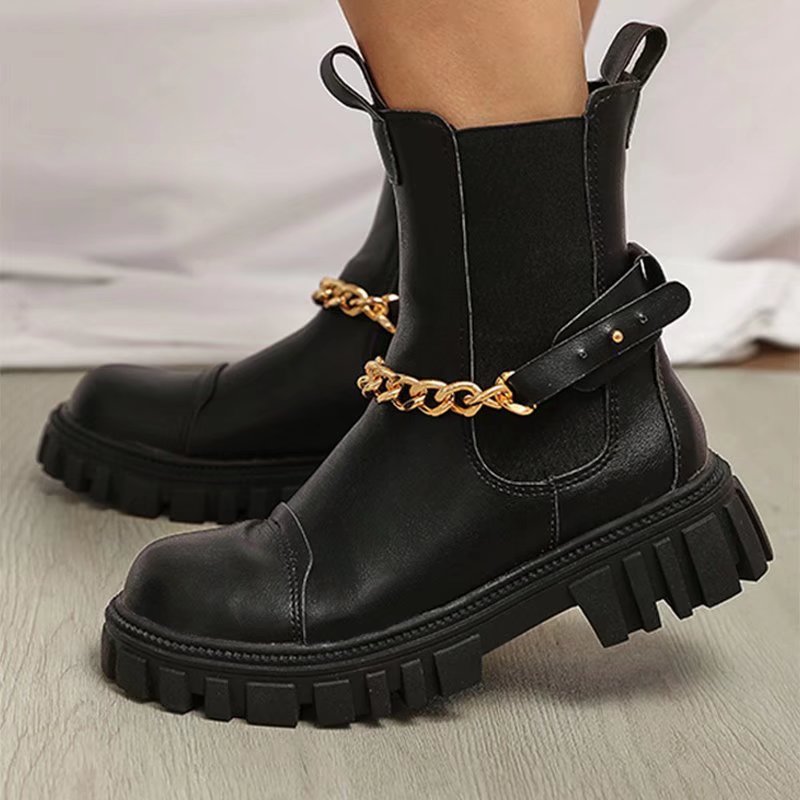 Women Ankle Boots Chunky Low Heels PU Shoes