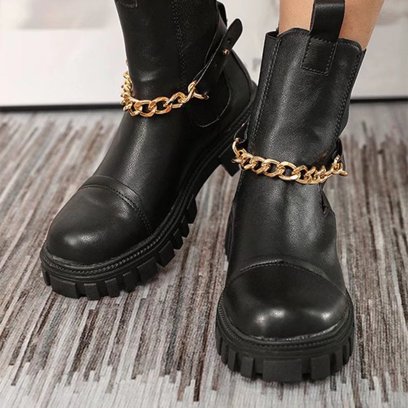 Women Ankle Boots Chunky Low Heels PU Shoes