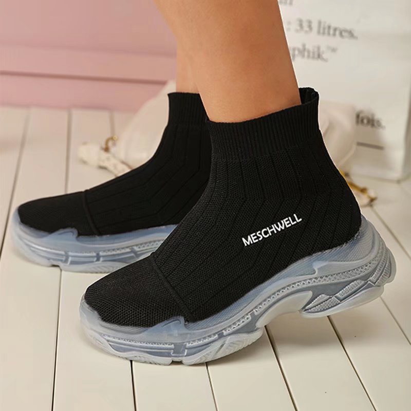 Women Ankle Boots Thick Bottom Concise Platform Slip On Shoes