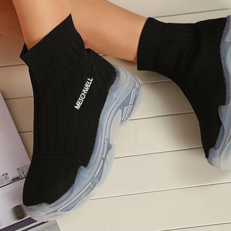 Women Ankle Boots Thick Bottom Concise Platform Slip On Shoes