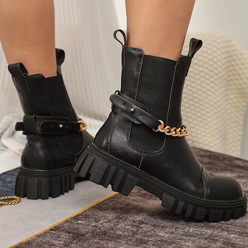 Women Ankle Boots Chunky Low Heels PU Shoes