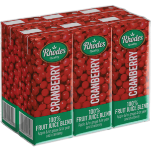 Rhodes 100% Cranberry Fruit Juice Blend 6 x 200ml - myhoodmarket