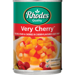 Rhodes Very Cherry Peaches, Pears & Cherries in Cherry Flavoured Light Syrup 400g - myhoodmarket