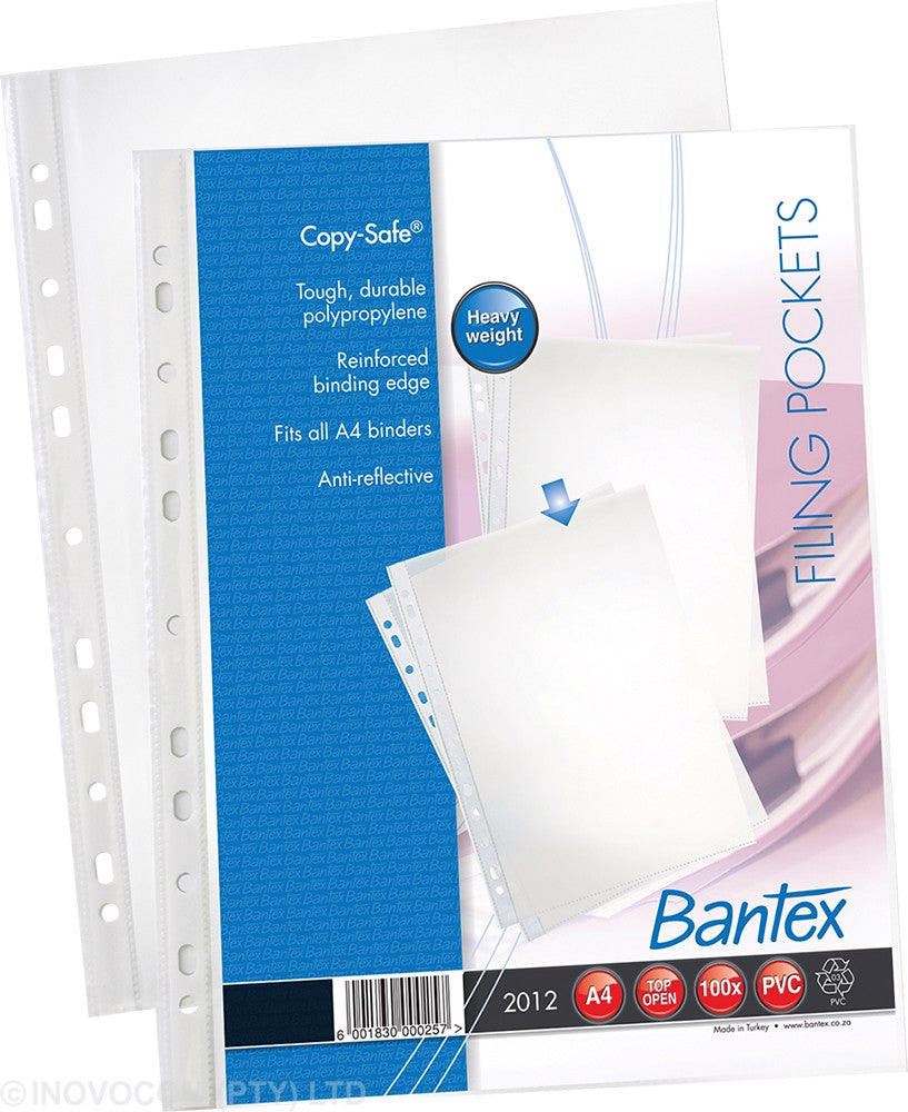 Bantex A4 PVC Filing Sleeves 120 Micron Clear Pack (Pack of 50 Pocket Clear)