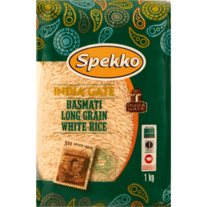 Spekko India Gate Basmati Long Grain White Rice 1kg - myhoodmarket