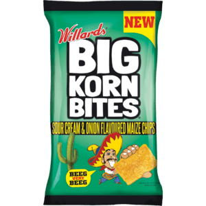 Willards Big Korn Bites Sour Cream & Onion Flavoured Maize Chips 120g - myhoodmarket