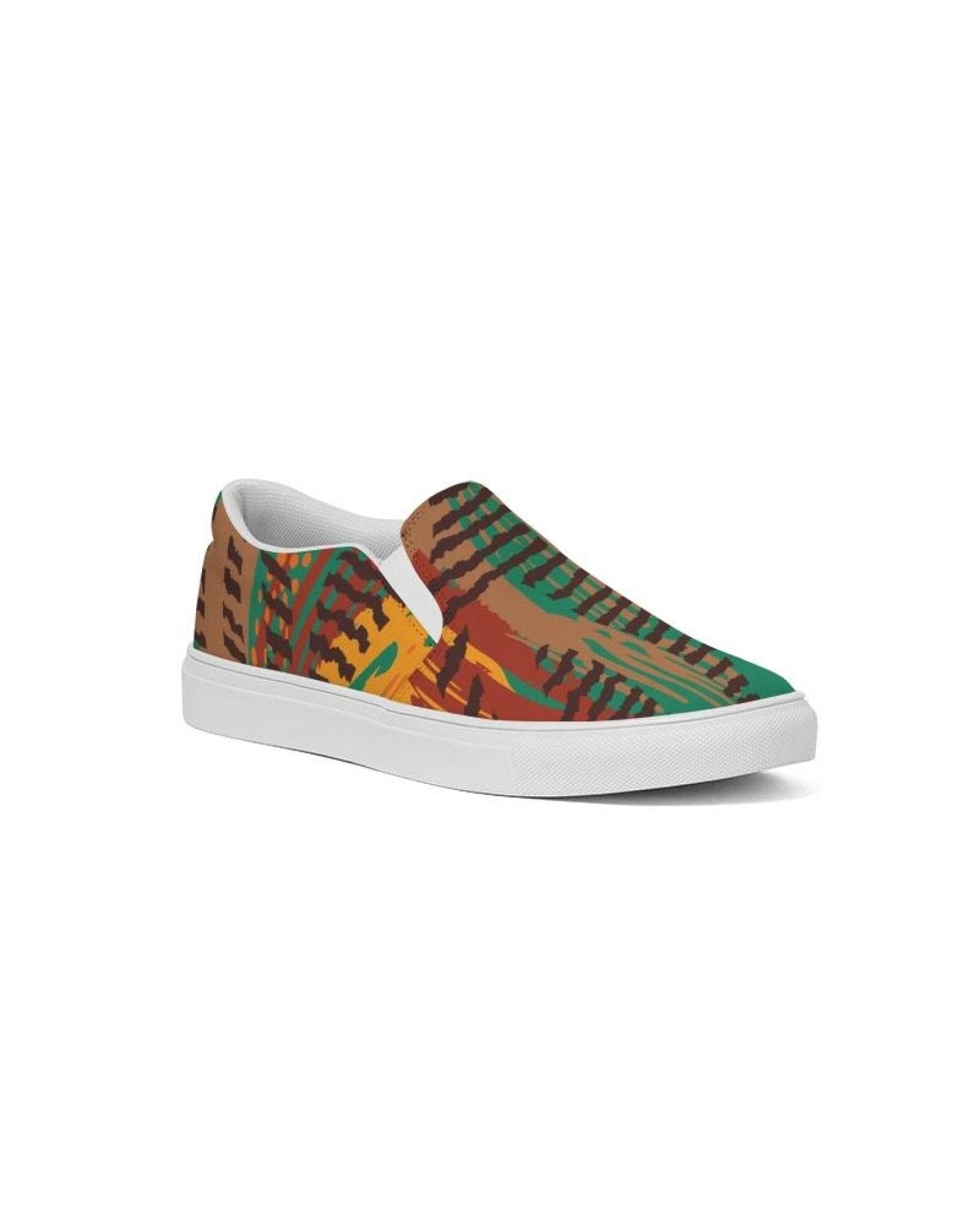 Uniquely You Womens Sneakers - Brown & Green Low Top Slip-On Canvas