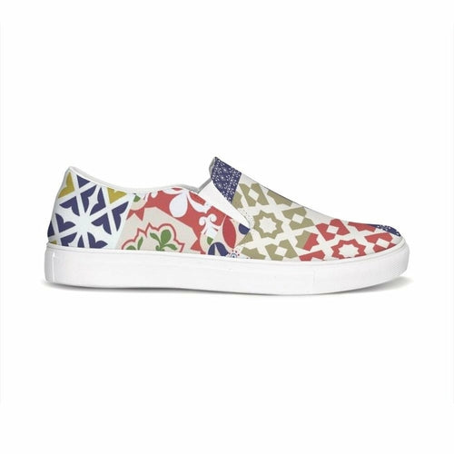 Womens Sneakers, Multicolor Patch Style Low Top Slip-On Canvas Shoes