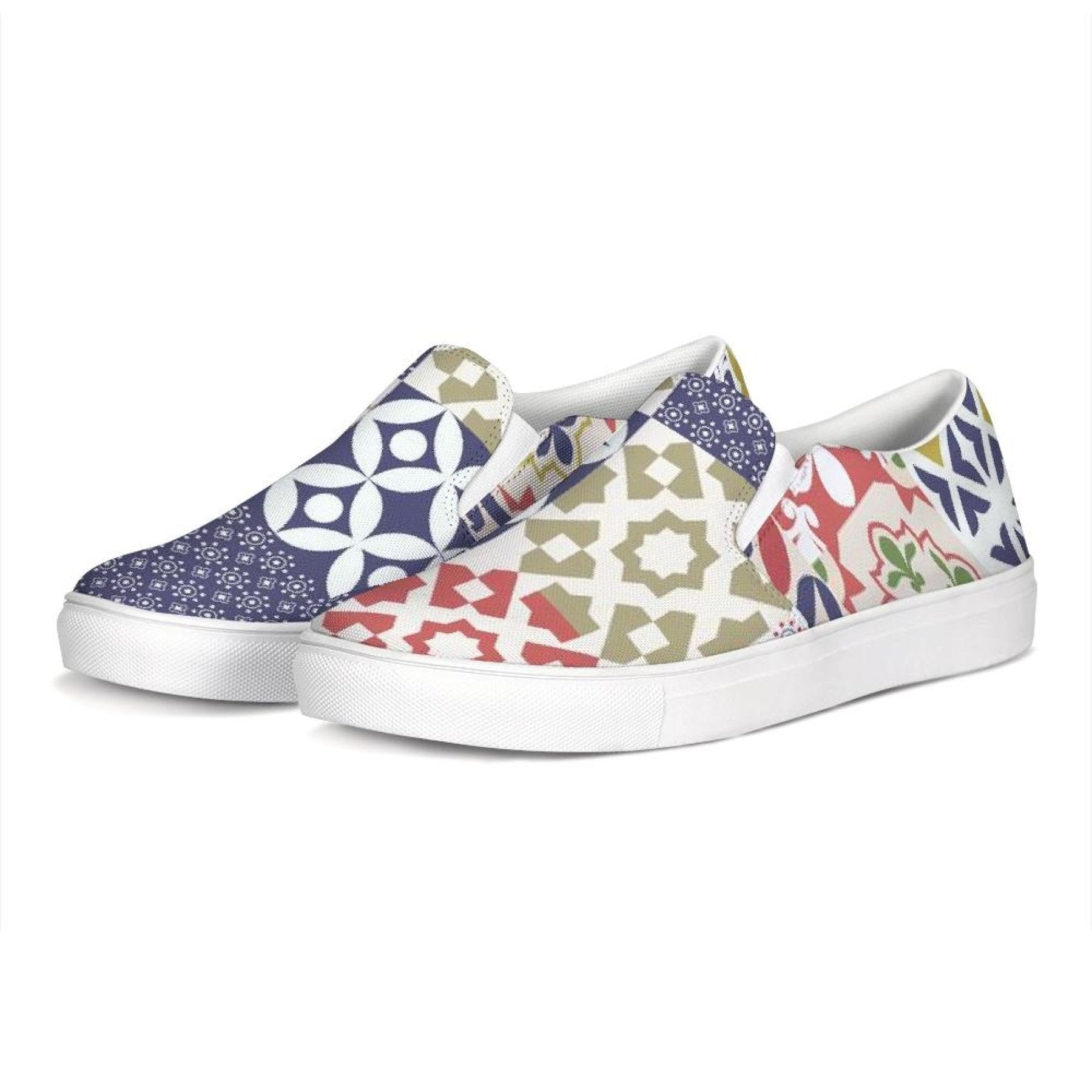 Womens Sneakers, Multicolor Patch Style Low Top Slip-On Canvas Shoes